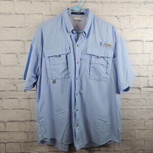 Columbia PFG Shirt Men's Large Vented OMNI Shade Bahama Fishing Outdoor Sky Blue